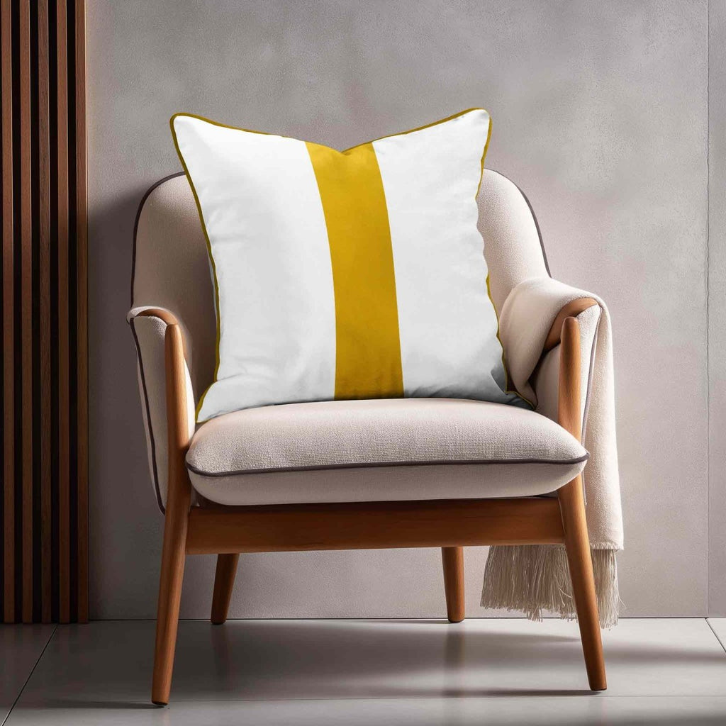 1 Stripe | Sustainable Velvet Cushion with Piping - Mustard Ochre 40 x 40 cm by Izabela Peters