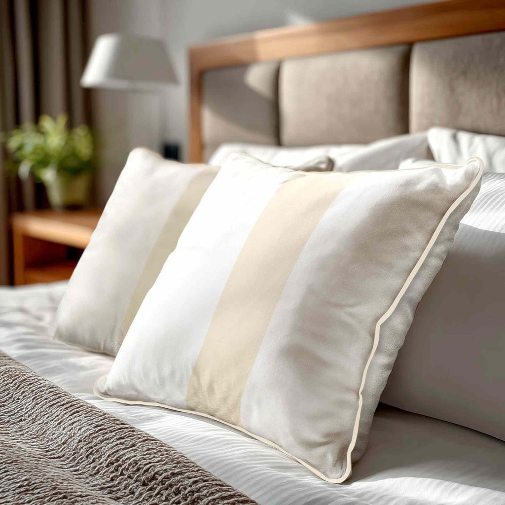 1 Stripe | Sustainable Velvet Cushion with Piping - Ivory Cream 40 x 40 cm by Izabela Peters