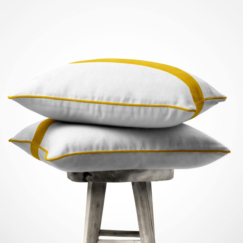 1 Stripe | Sustainable Velvet Cushion with Piping - Mustard Ochre 40 x 40 cm by Izabela Peters