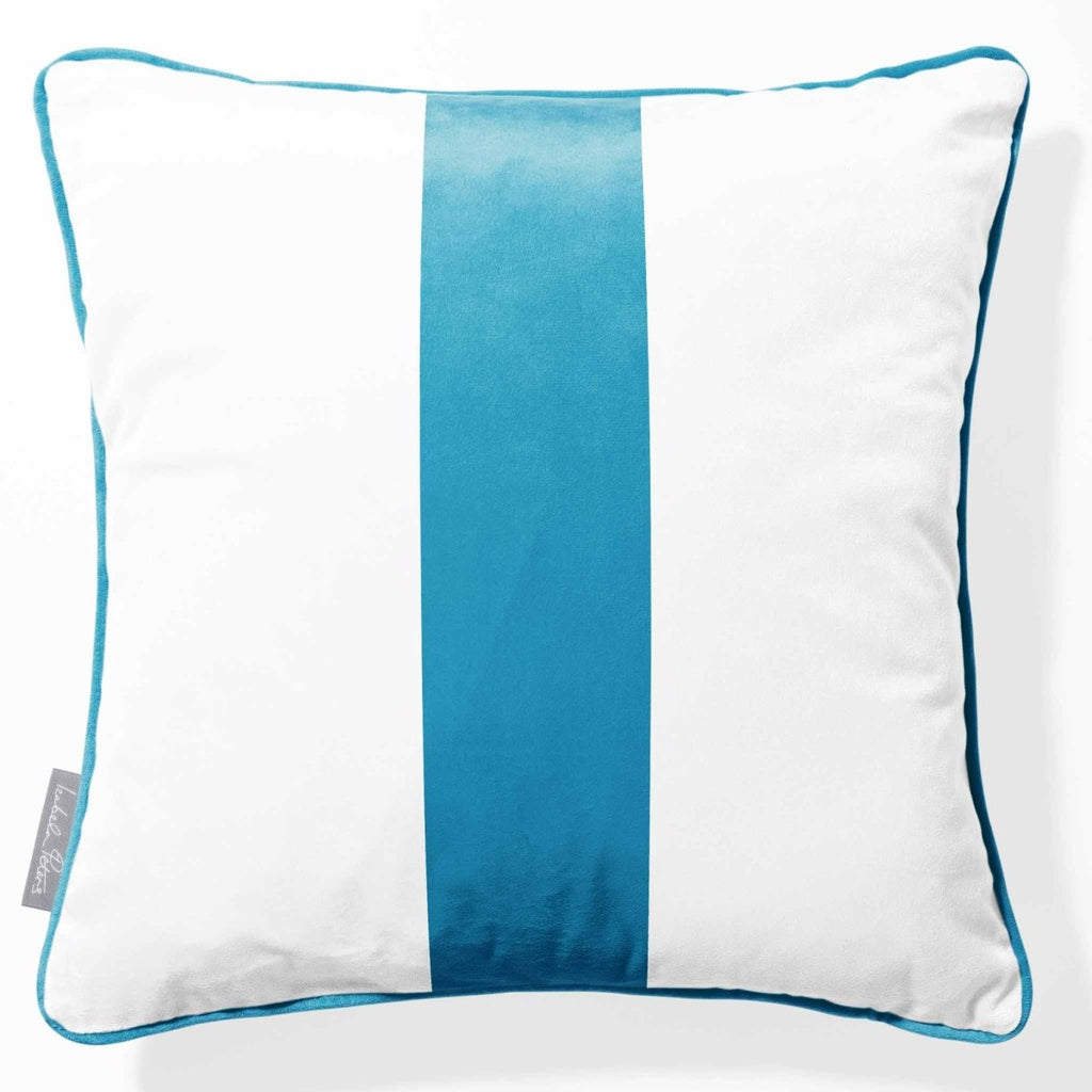 1 Stripe | Sustainable Velvet Cushion with Piping - Prussian Blue 40 x 40 cm by Izabela Peters