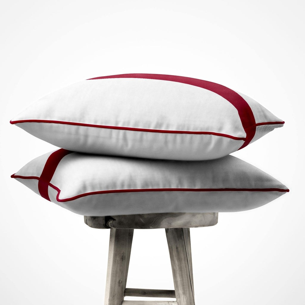 1 Stripe | Sustainable Velvet Cushion with Piping - Raspberry Red 40 x 40 cm by Izabela Peters