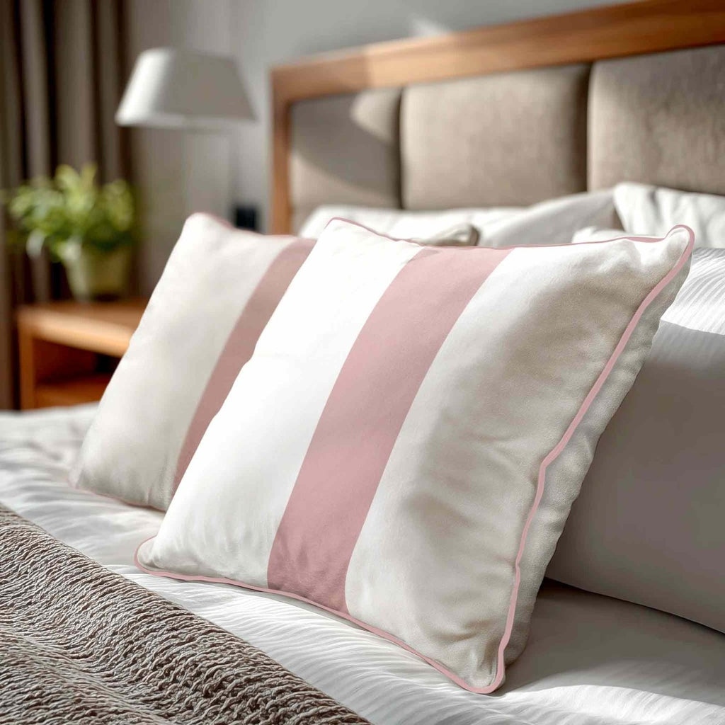 1 Stripe | Sustainable Velvet Cushion with Piping - Rosewater 40 x 40 cm by Izabela Peters