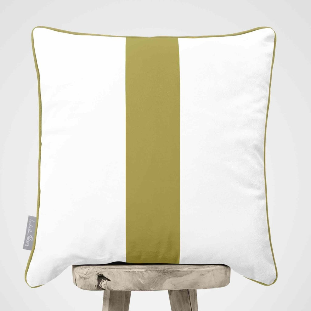 1 Stripe | Sustainable Velvet Cushion with Piping - Golden Lime 40 x 40 cm by Izabela Peters
