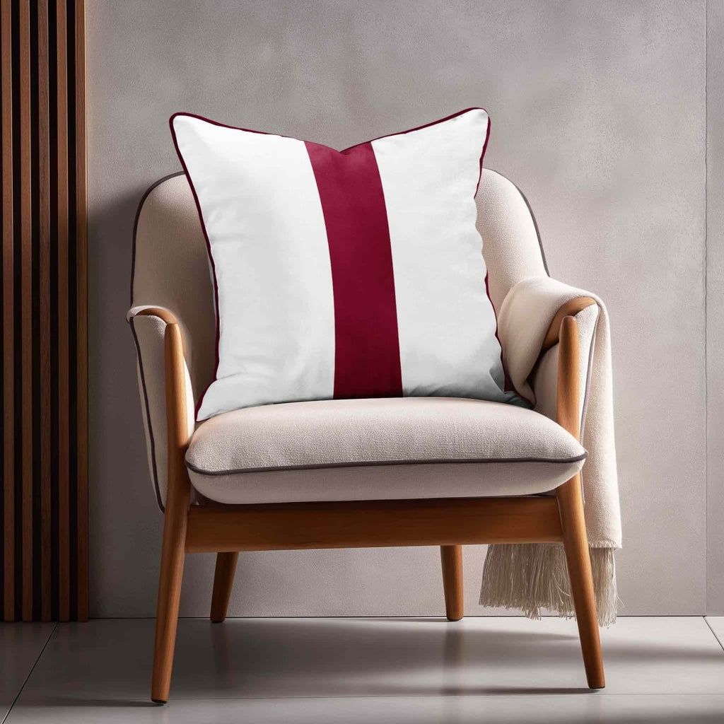 1 Stripe | Sustainable Velvet Cushion with Piping - Raspberry Red 40 x 40 cm by Izabela Peters