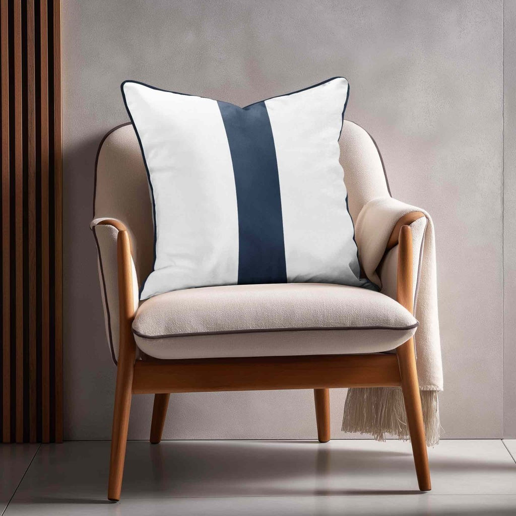 1 Stripe | Sustainable Velvet Cushion with Piping - Petrol Blue 40 x 40 cm by Izabela Peters