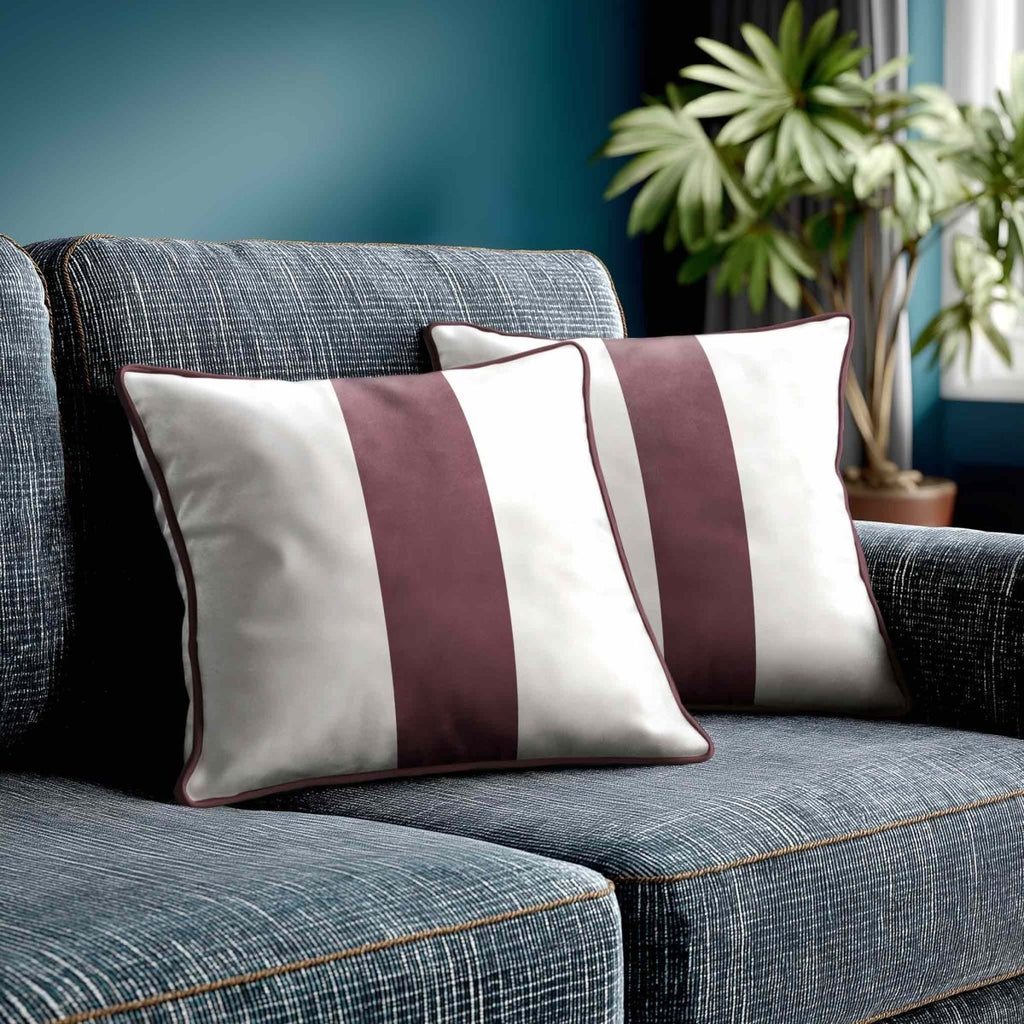 1 Stripe | Sustainable Velvet Cushion with Piping - Italian Grape 40 x 40 cm by Izabela Peters