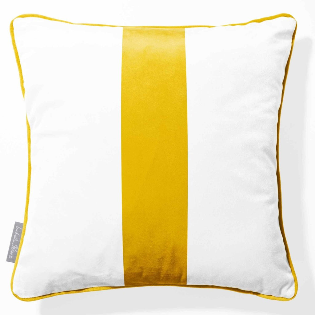 1 Stripe | Sustainable Velvet Cushion with Piping - Mustard Ochre 40 x 40 cm by Izabela Peters