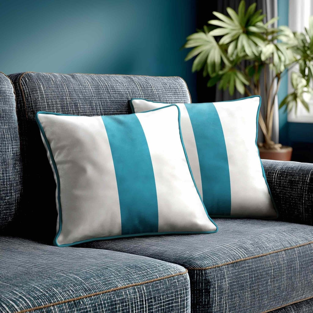 1 Stripe | Sustainable Velvet Cushion with Piping - Prussian Blue 40 x 40 cm by Izabela Peters