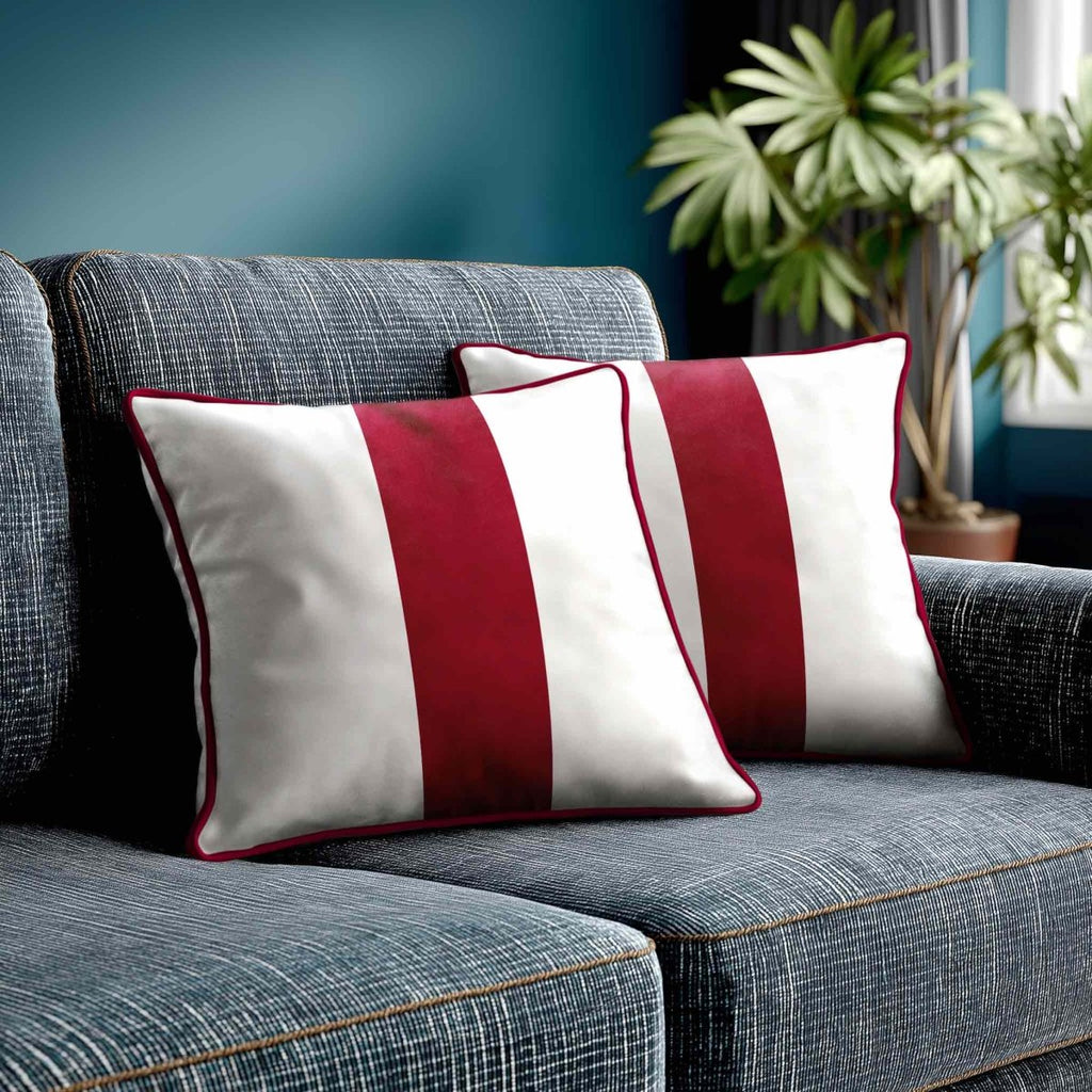 1 Stripe | Sustainable Velvet Cushion with Piping - Raspberry Red 40 x 40 cm by Izabela Peters