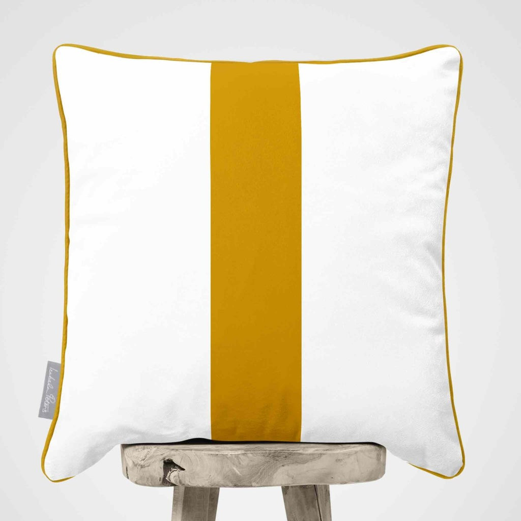 1 Stripe | Sustainable Velvet Cushion with Piping - Mustard Ochre 40 x 40 cm by Izabela Peters