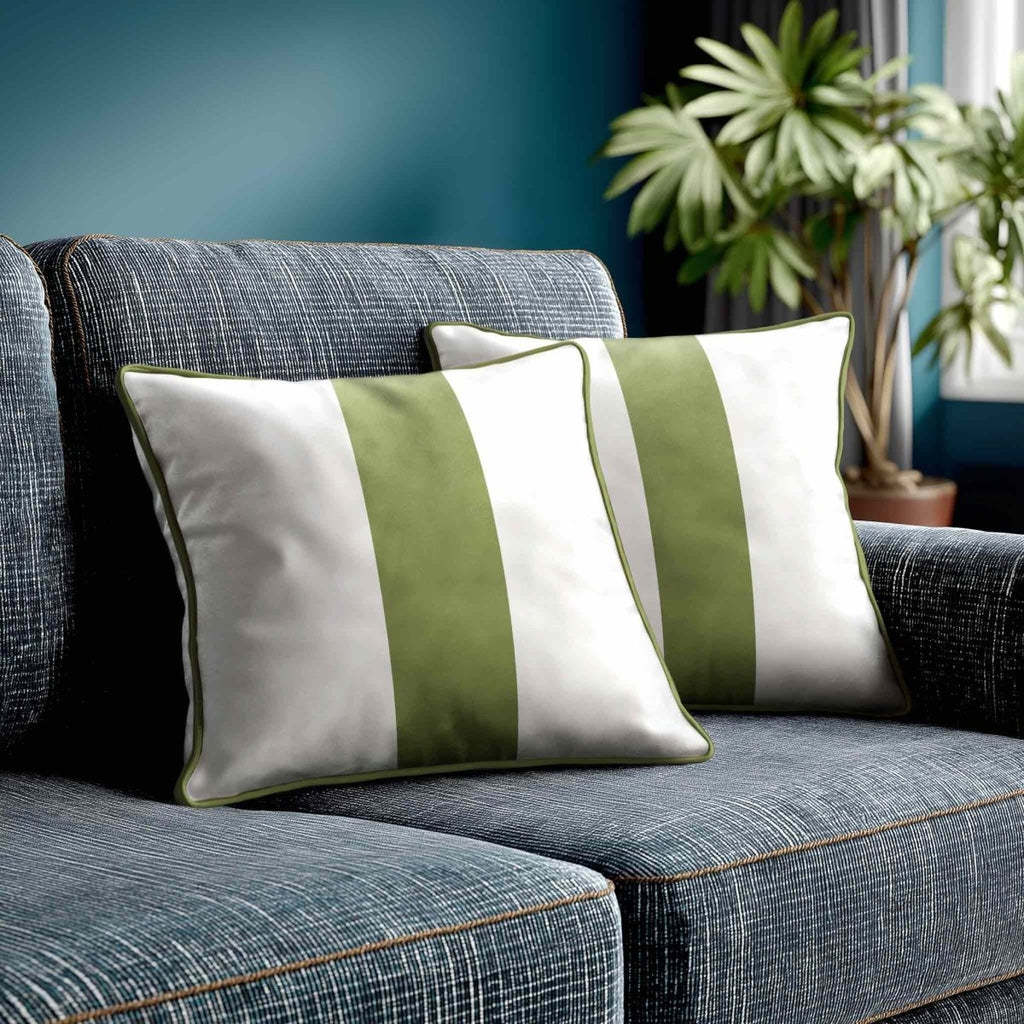 1 Stripe | Sustainable Velvet Cushion with Piping - Sage 40 x 40 cm by Izabela Peters