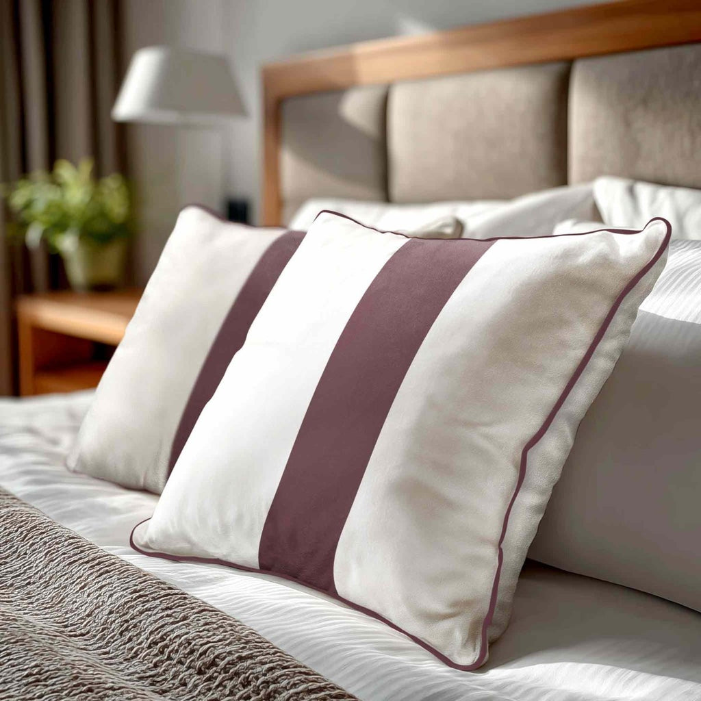 1 Stripe | Sustainable Velvet Cushion with Piping - Italian Grape 40 x 40 cm by Izabela Peters
