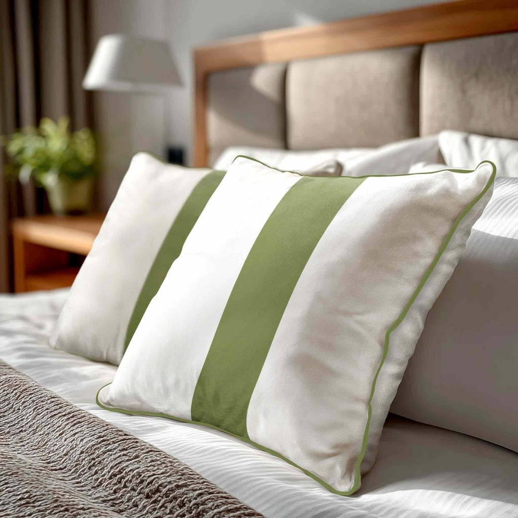 1 Stripe | Sustainable Velvet Cushion with Piping - Sage 40 x 40 cm by Izabela Peters