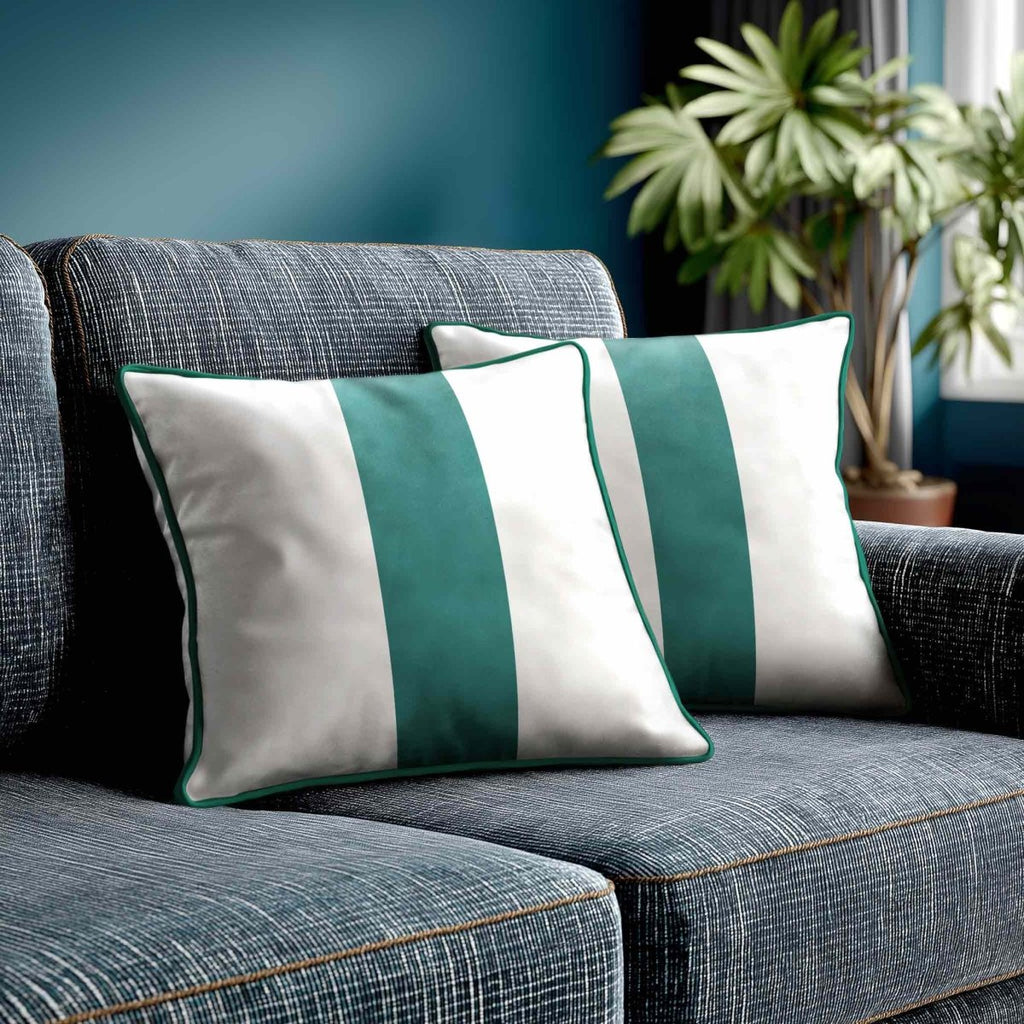 1 Stripe | Sustainable Velvet Cushion with Piping - Forest Biome 40 x 40 cm by Izabela Peters