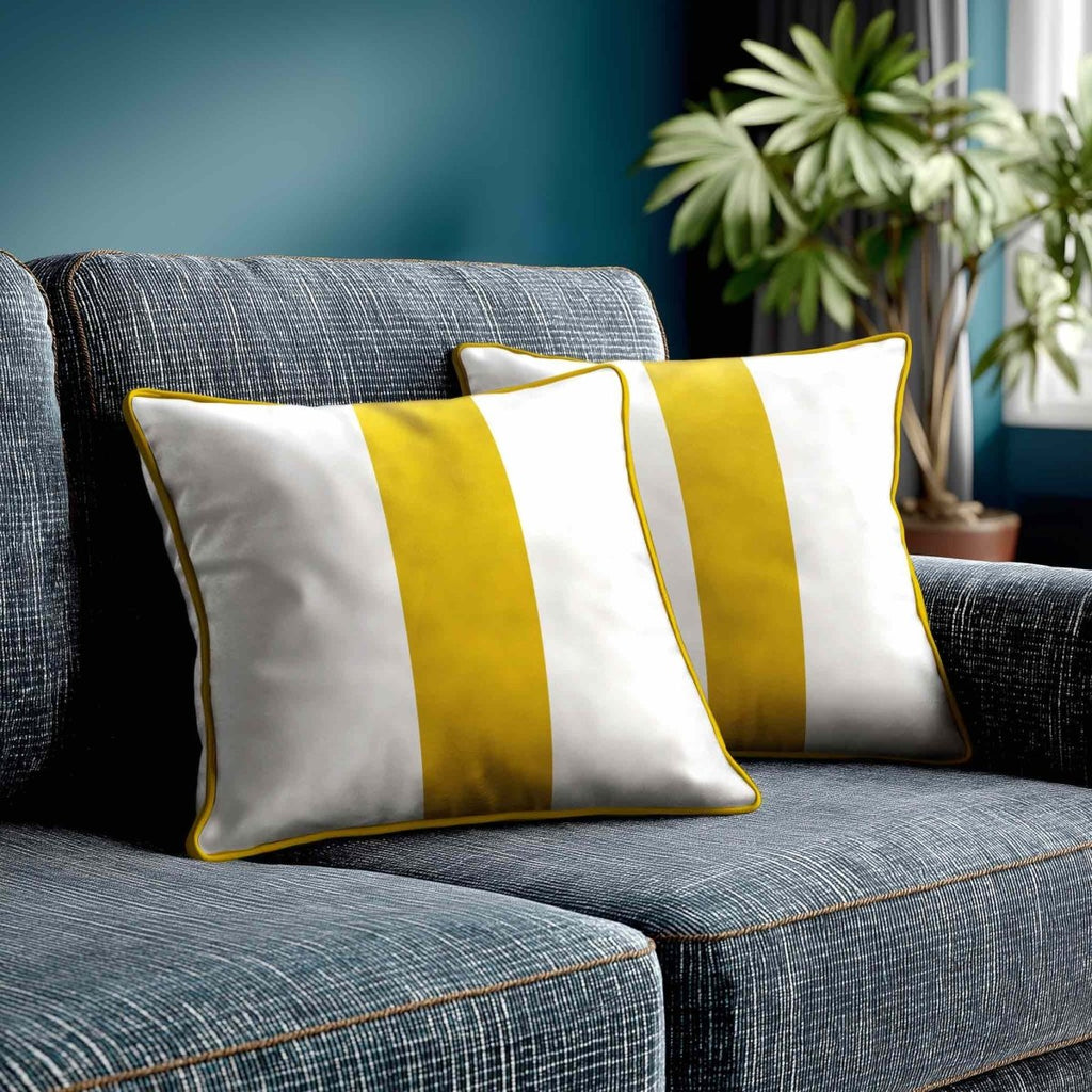 1 Stripe | Sustainable Velvet Cushion with Piping - Mustard Ochre 40 x 40 cm by Izabela Peters