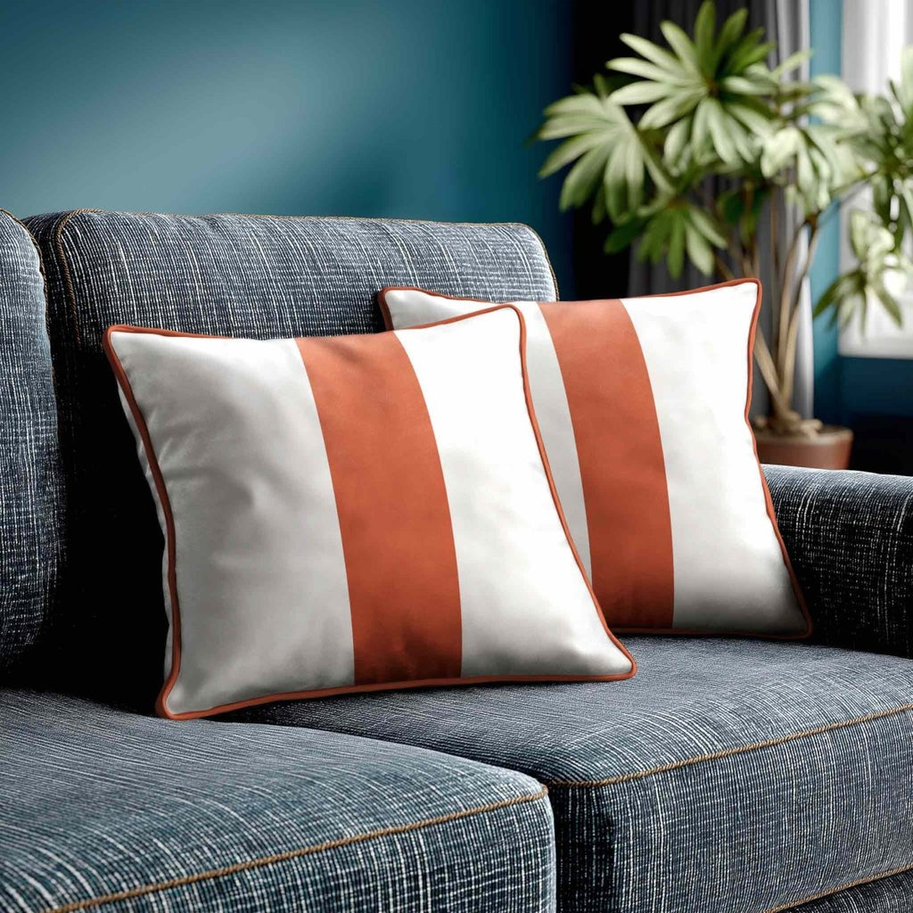 1 Stripe | Sustainable Velvet Cushion with Piping - Burnt Ochre 40 x 40 cm by Izabela Peters