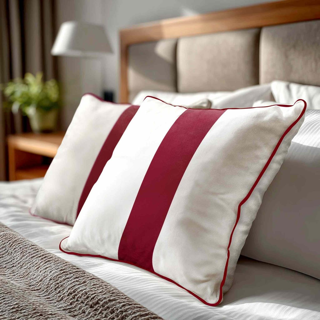 1 Stripe | Sustainable Velvet Cushion with Piping - Raspberry Red 40 x 40 cm by Izabela Peters