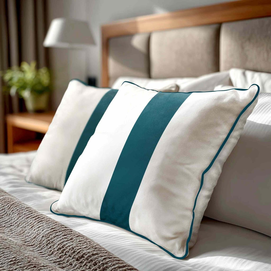 1 Stripe | Sustainable Velvet Cushion with Piping - Teal 40 x 40 cm by Izabela Peters