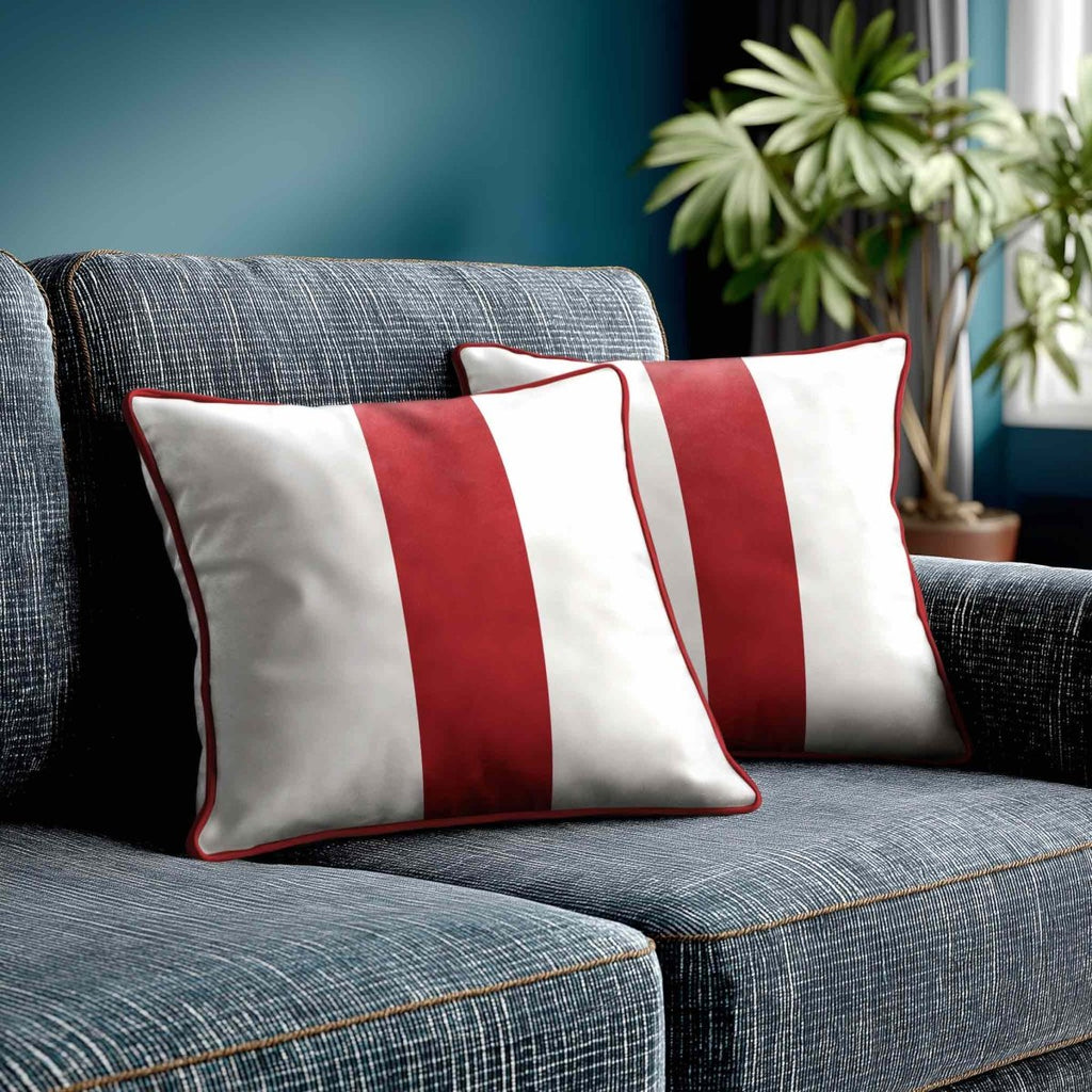 1 Stripe | Sustainable Velvet Cushion with Piping - Crimson Muse 40 x 40 cm by Izabela Peters