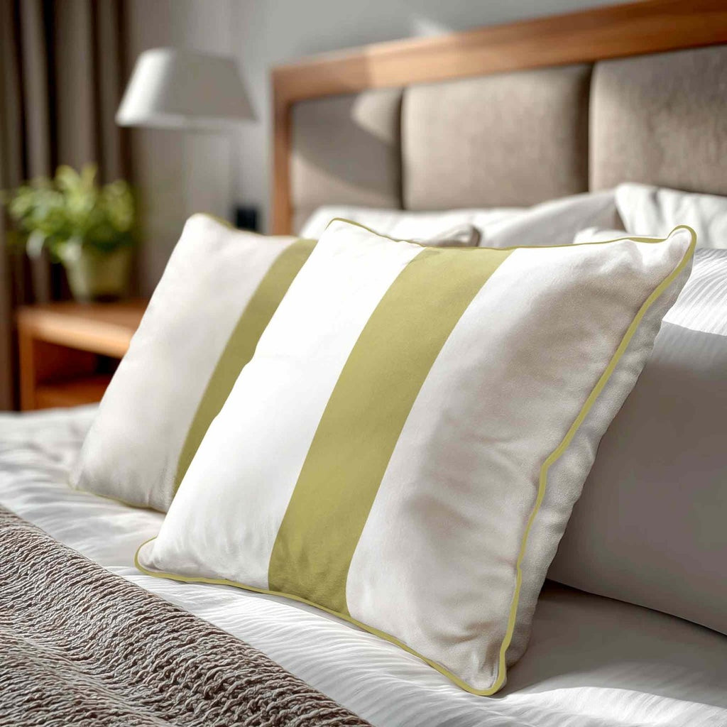 1 Stripe | Sustainable Velvet Cushion with Piping - Golden Lime 40 x 40 cm by Izabela Peters