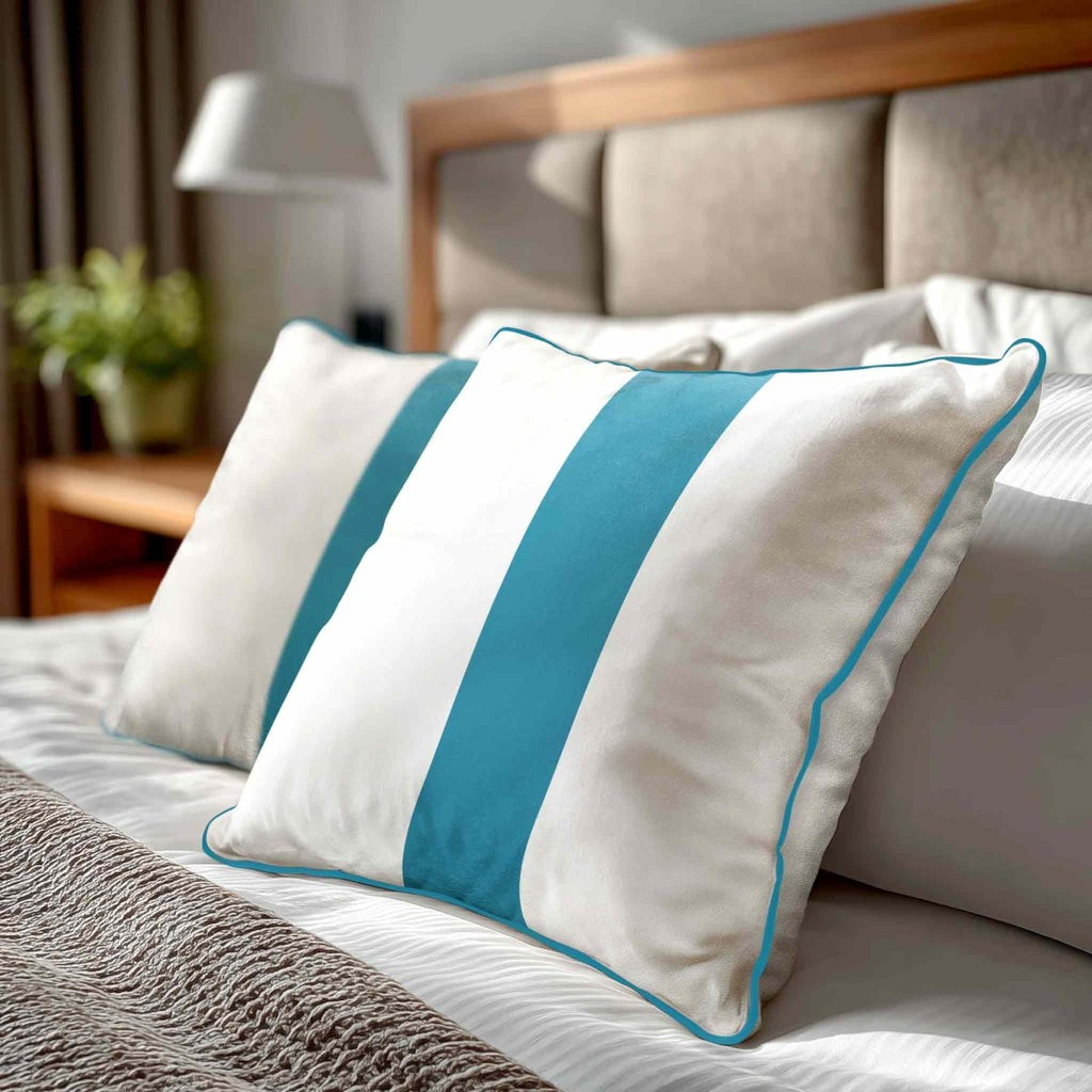 1 Stripe | Sustainable Velvet Cushion with Piping - Prussian Blue 40 x 40 cm by Izabela Peters