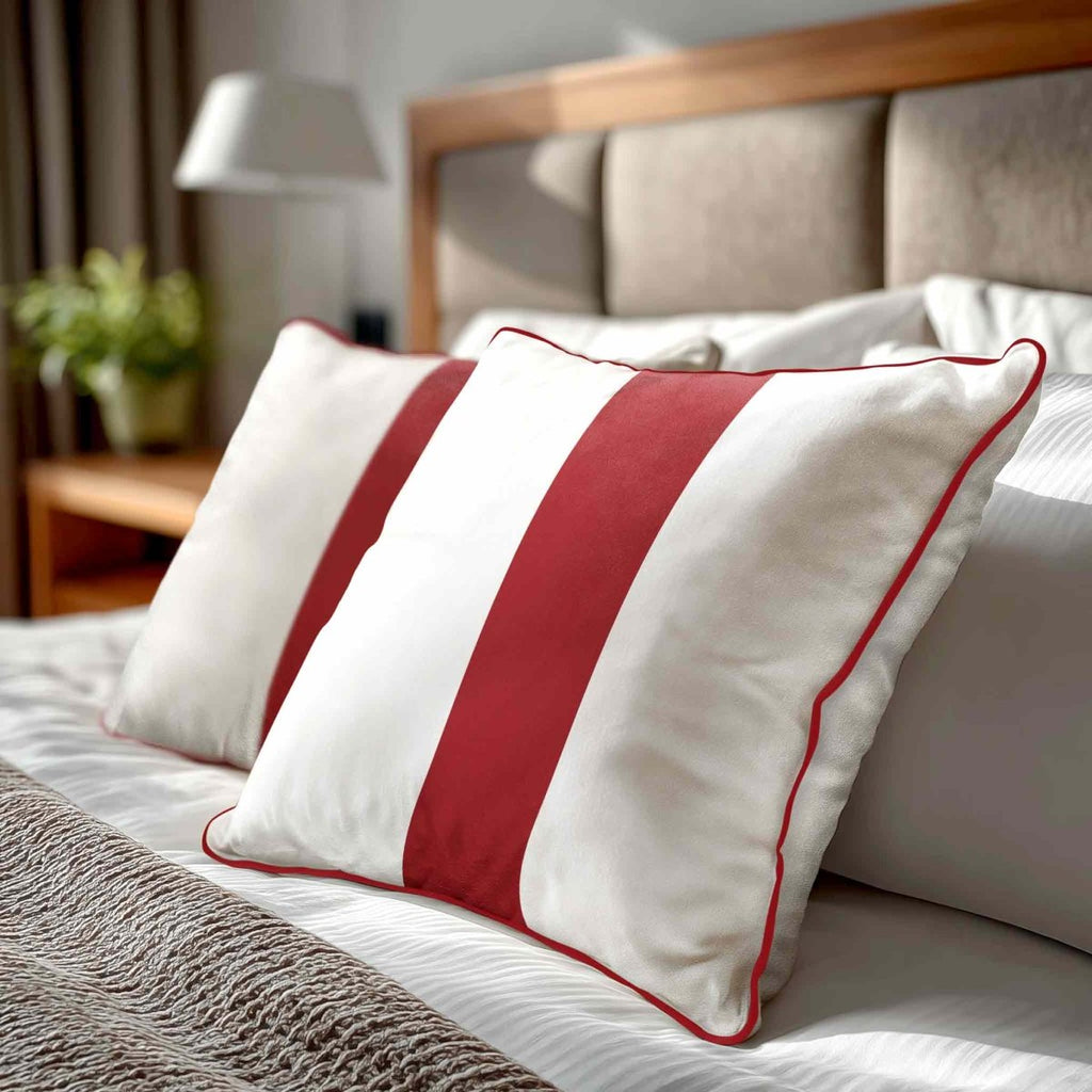 1 Stripe | Sustainable Velvet Cushion with Piping - Crimson Muse 40 x 40 cm by Izabela Peters