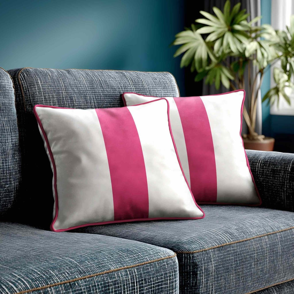 1 Stripe | Sustainable Velvet Cushion with Piping - Hot Pink 40 x 40 cm by Izabela Peters