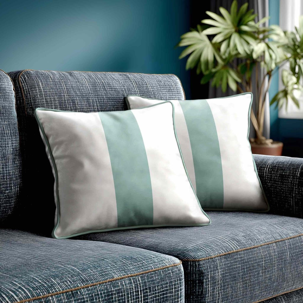 1 Stripe | Sustainable Velvet Cushion with Piping - Blue Surf 40 x 40 cm by Izabela Peters
