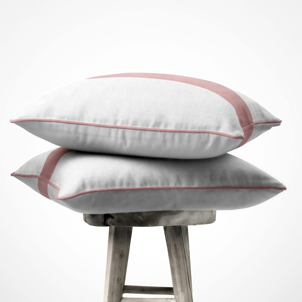 1 Stripe | Sustainable Velvet Cushion with Piping - Rosewater 40 x 40 cm by Izabela Peters