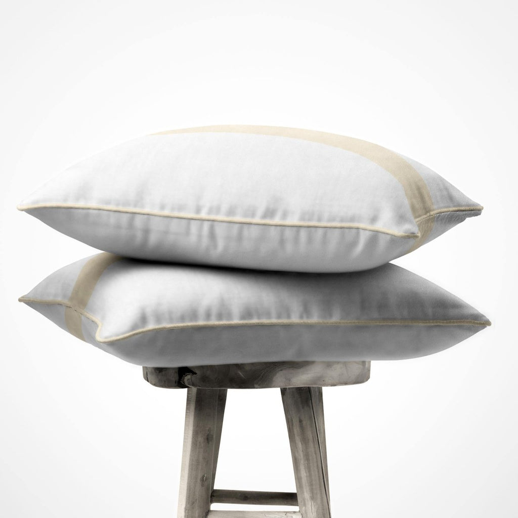 1 Stripe | Sustainable Velvet Cushion with Piping - Ivory Cream 40 x 40 cm by Izabela Peters