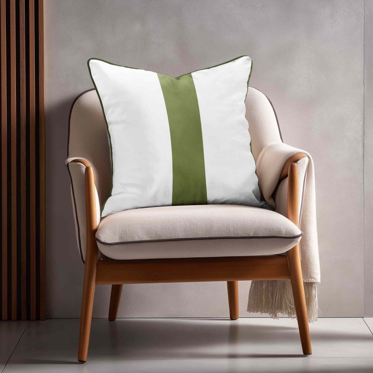 1 Stripe | Sustainable Velvet Cushion with Piping - Sage 40 x 40 cm by Izabela Peters