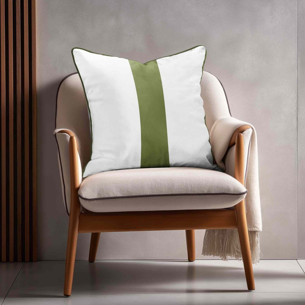 1 Stripe | Sustainable Velvet Cushion with Piping - Sage 40 x 40 cm by Izabela Peters