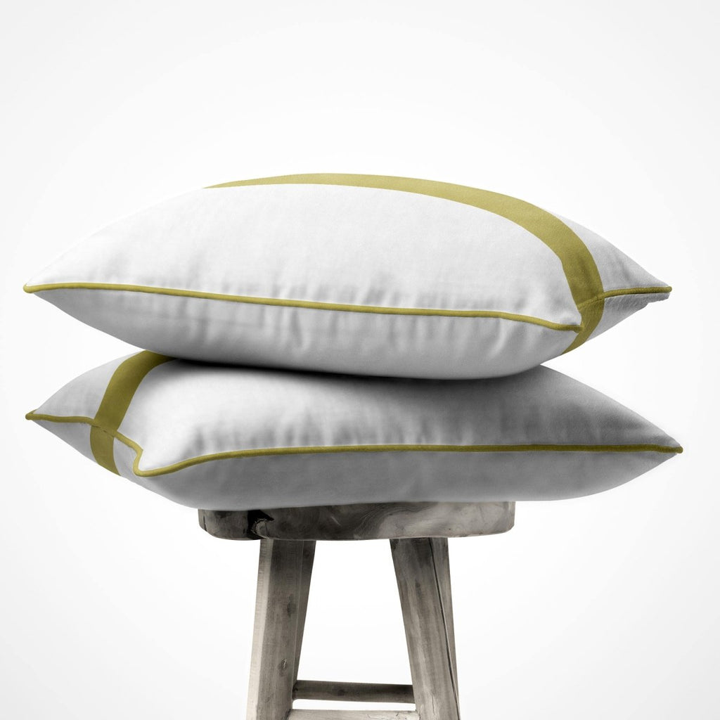 1 Stripe | Sustainable Velvet Cushion with Piping - Golden Lime 40 x 40 cm by Izabela Peters