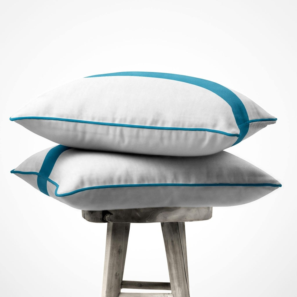 1 Stripe | Sustainable Velvet Cushion with Piping - Prussian Blue 40 x 40 cm by Izabela Peters