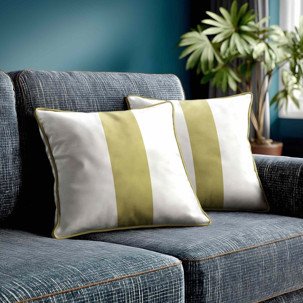 1 Stripe | Sustainable Velvet Cushion with Piping - Golden Lime 40 x 40 cm by Izabela Peters