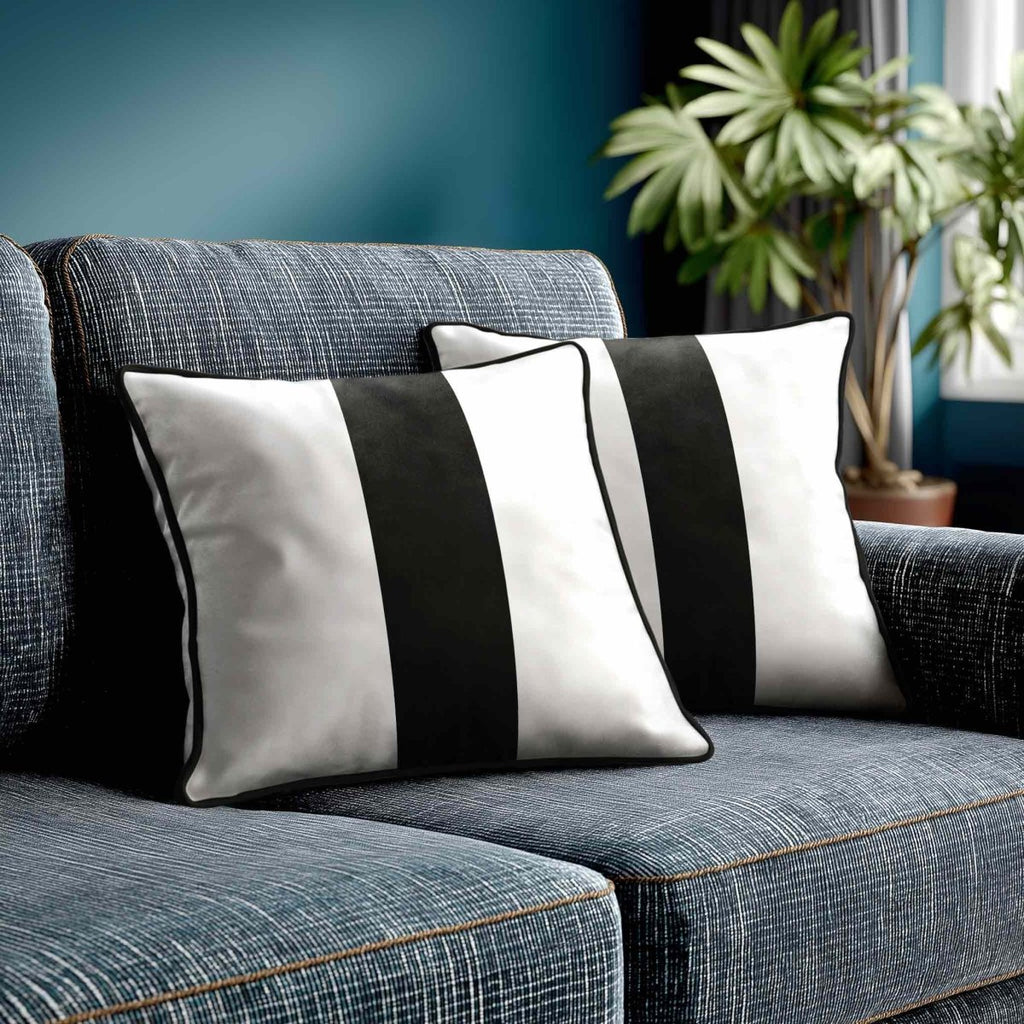1 Stripe | Sustainable Velvet Cushion with Piping - Charcoal 40 x 40 cm by Izabela Peters