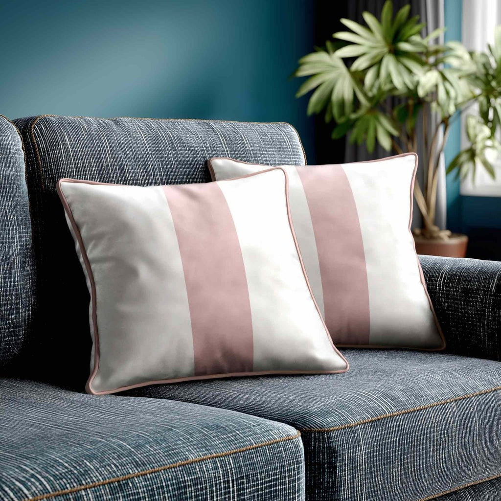 1 Stripe | Sustainable Velvet Cushion with Piping - Rosewater 40 x 40 cm by Izabela Peters
