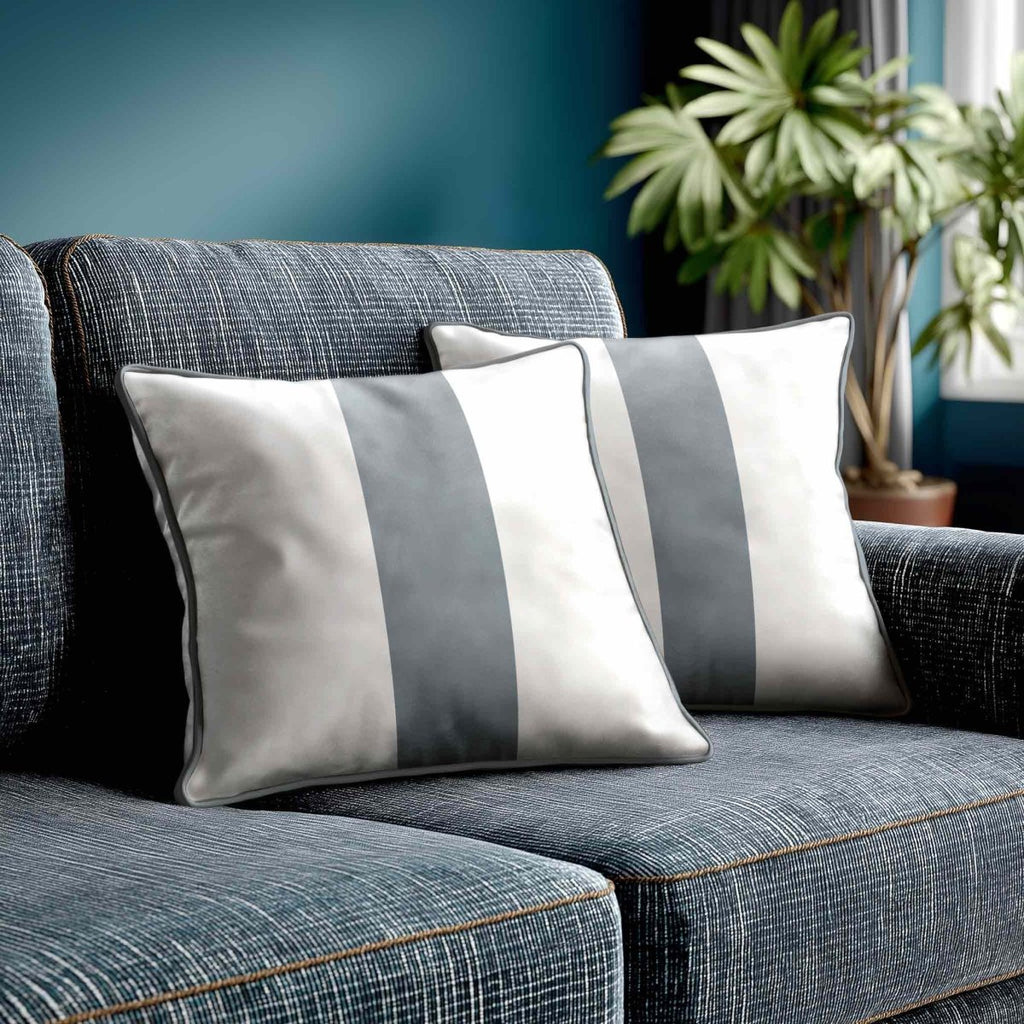 1 Stripe | Sustainable Velvet Cushion with Piping - French Grey 40 x 40 cm by Izabela Peters
