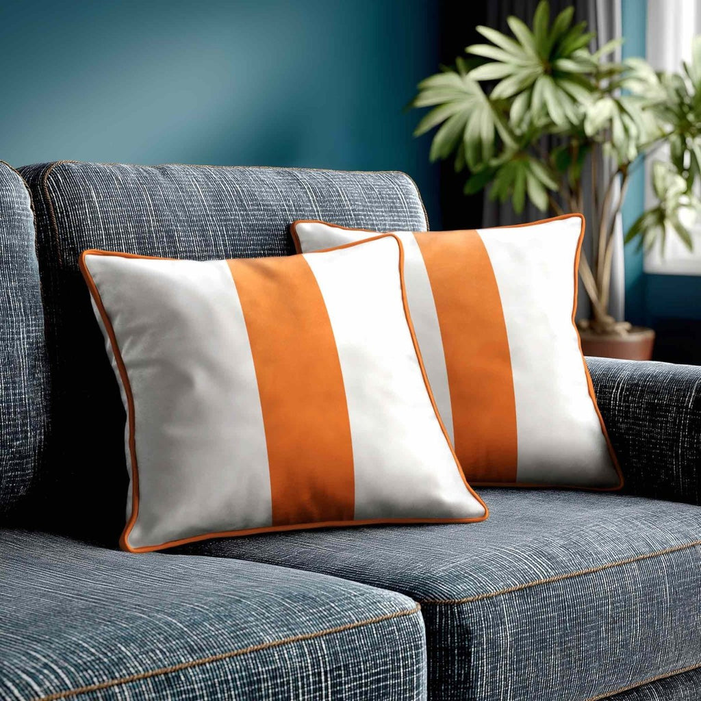1 Stripe | Sustainable Velvet Cushion with Piping - Burnt Orange 40 x 40 cm by Izabela Peters