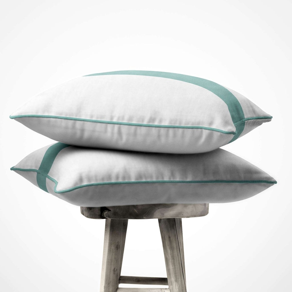 1 Stripe | Sustainable Velvet Cushion with Piping - Blue Surf 40 x 40 cm by Izabela Peters
