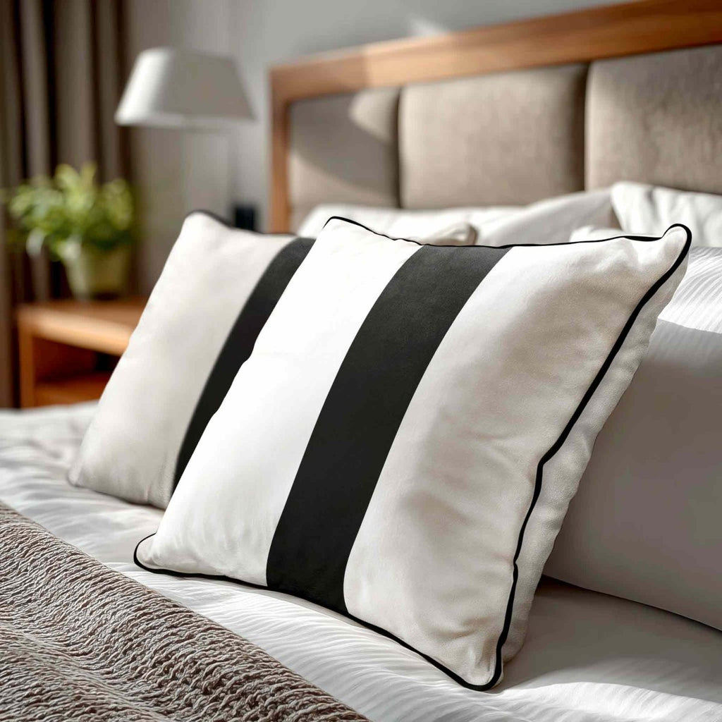 1 Stripe | Sustainable Velvet Cushion with Piping - Charcoal 40 x 40 cm by Izabela Peters