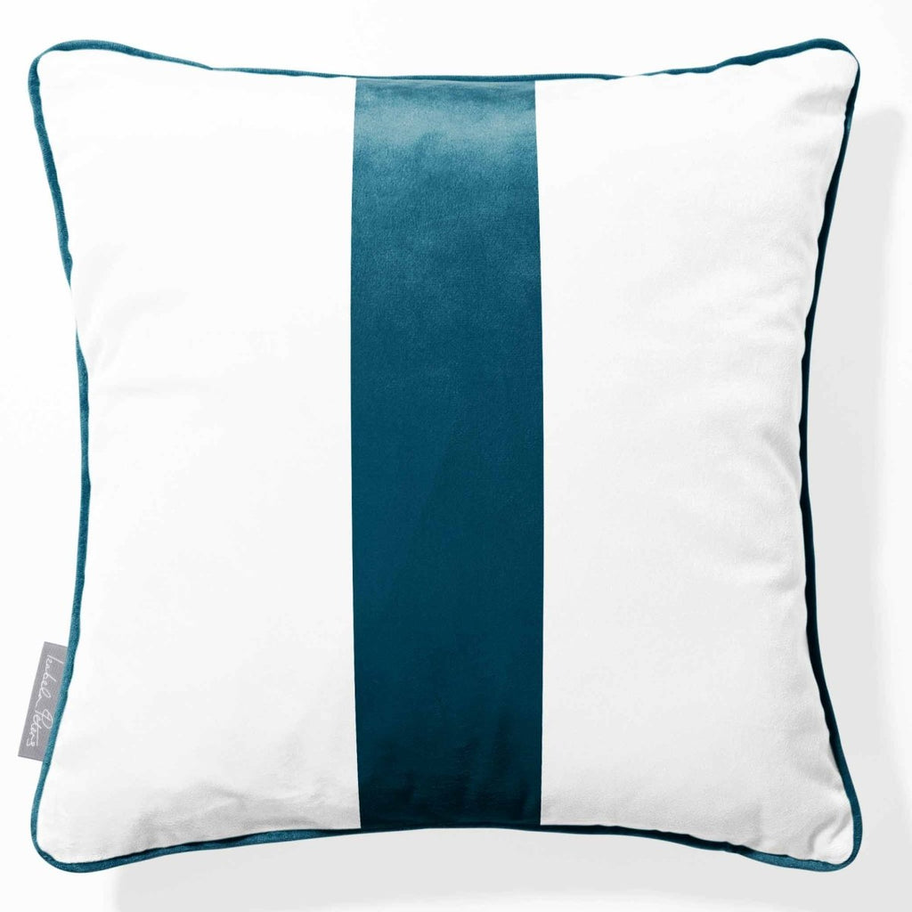 1 Stripe | Sustainable Velvet Cushion with Piping - Teal 40 x 40 cm by Izabela Peters