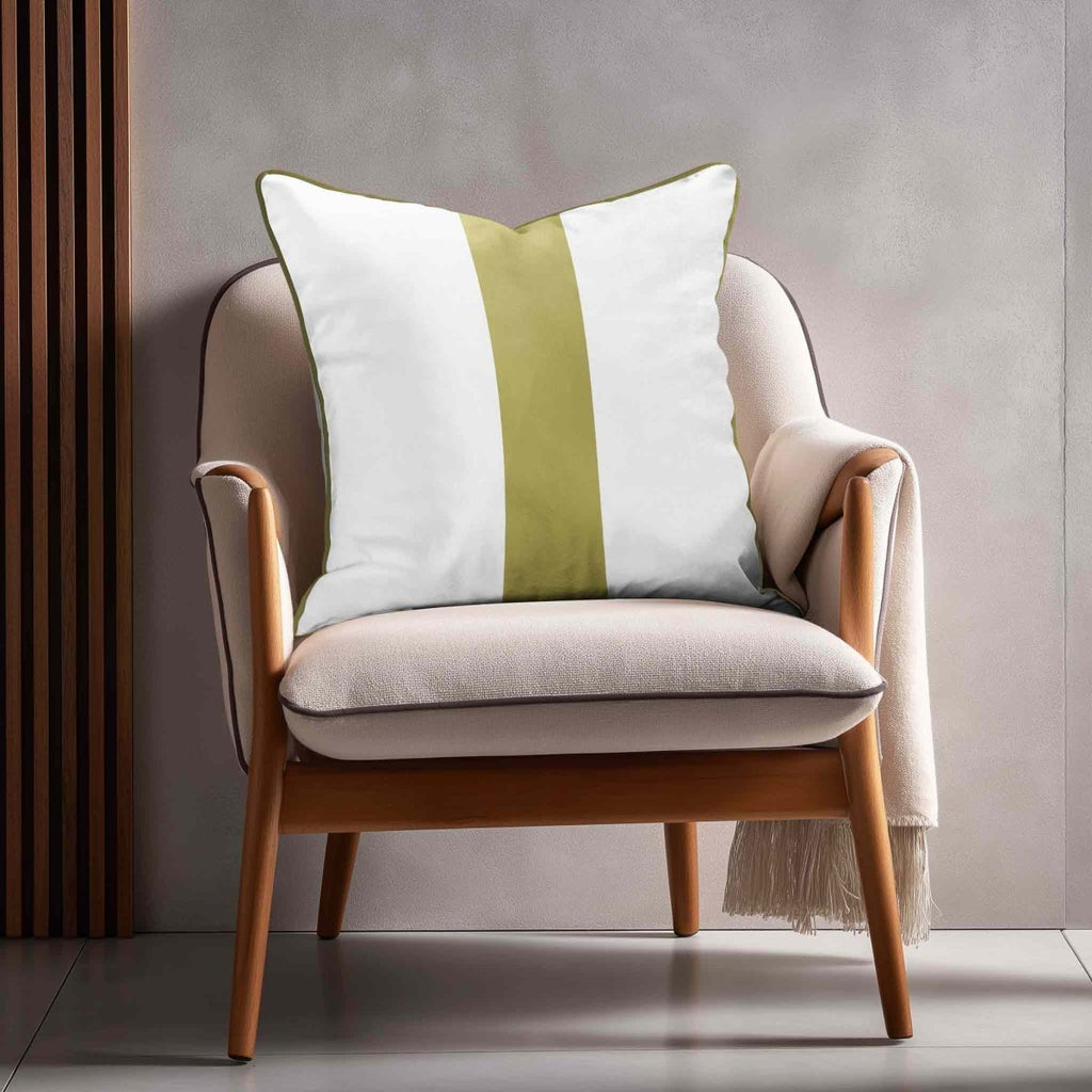 1 Stripe | Sustainable Velvet Cushion with Piping - Golden Lime 40 x 40 cm by Izabela Peters