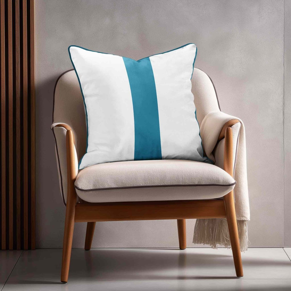 1 Stripe | Sustainable Velvet Cushion with Piping - Prussian Blue 40 x 40 cm by Izabela Peters