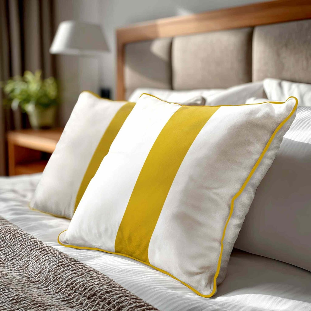 1 Stripe | Sustainable Velvet Cushion with Piping - Mustard Ochre 40 x 40 cm by Izabela Peters