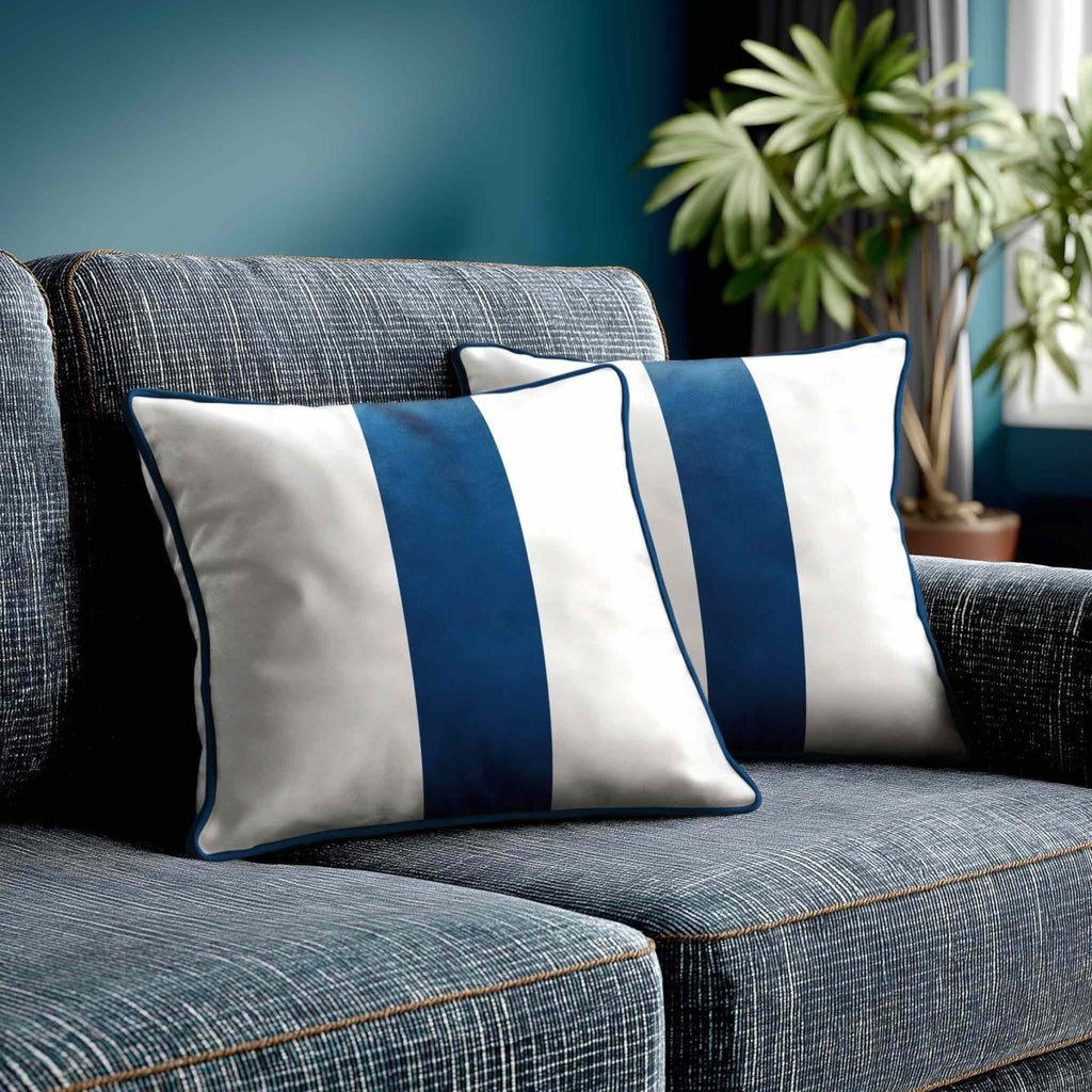 1 Stripe | Sustainable Velvet Cushion with Piping - Estate Blue 40 x 40 cm by Izabela Peters