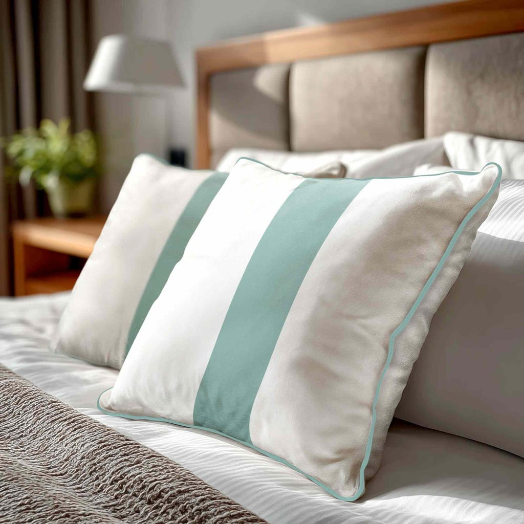 1 Stripe | Sustainable Velvet Cushion with Piping - Blue Surf 40 x 40 cm by Izabela Peters