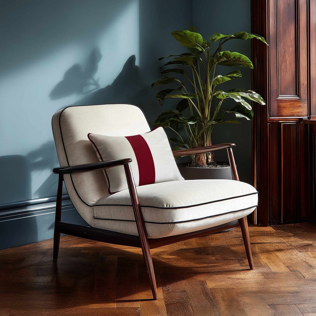 1 Stripe with Piping | Sustainable Velvet Rectangle Cushion - Raspberry Red 50 x 30 cm by Izabela Peters