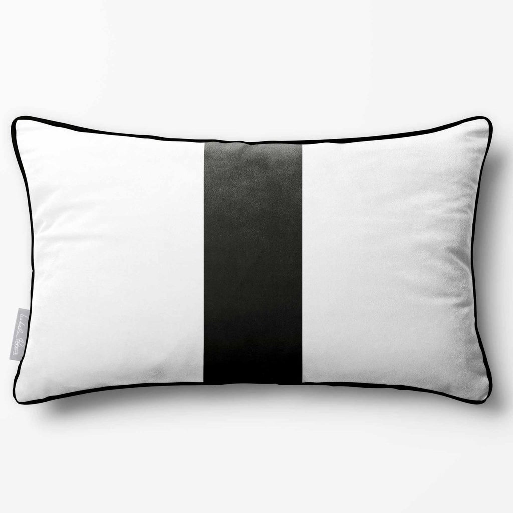 1 Stripe with Piping | Sustainable Velvet Rectangle Cushion - Charcoal 50 x 30 cm by Izabela Peters