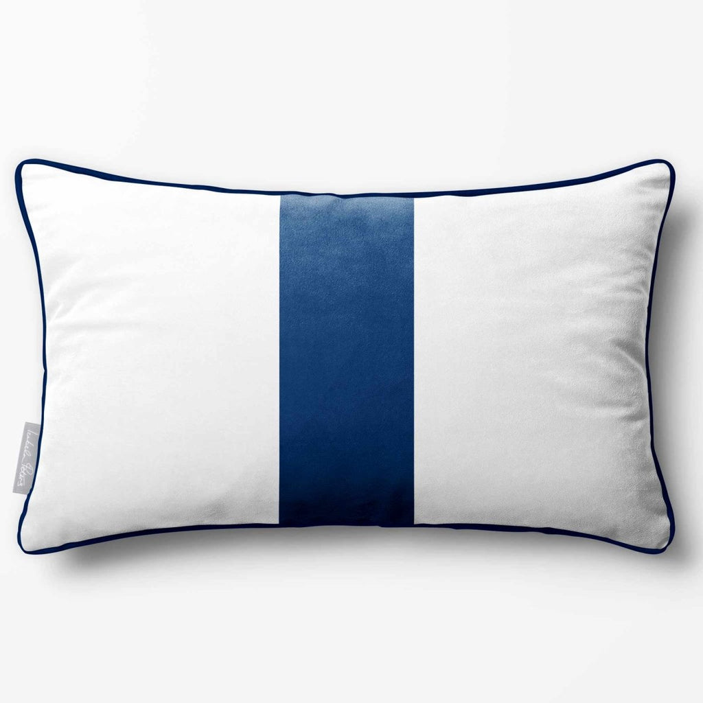 1 Stripe with Piping | Sustainable Velvet Rectangle Cushion - Petrol Blue 50 x 30 cm by Izabela Peters